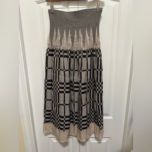 geometric smocked gray dress or maxi skirt